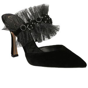 Sam Edelman Hughes Velvet Mule Tulle Dress Shoe Black Size 7.5
